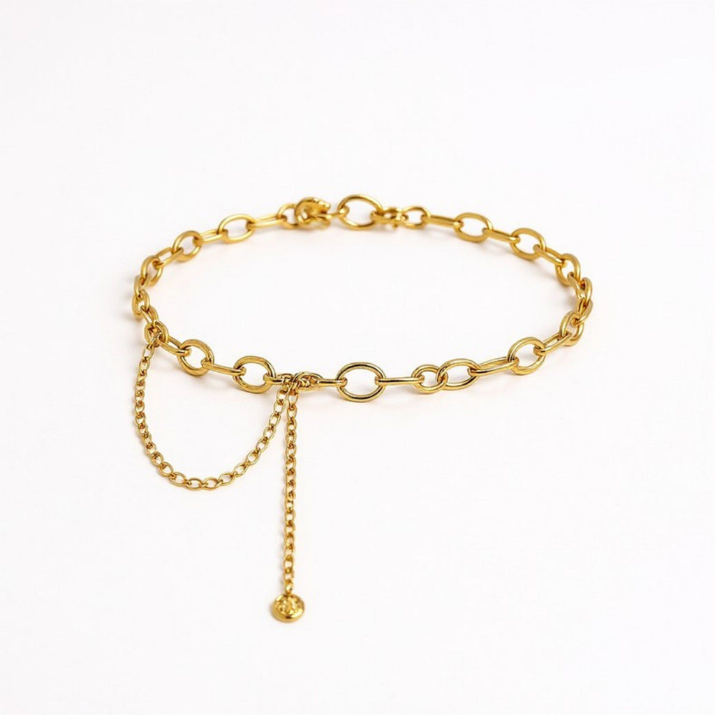Anna-Kaci Women's Circular Link Chain Belt with Adjustable Drop Chain and Modern Geometric Design 39.5in