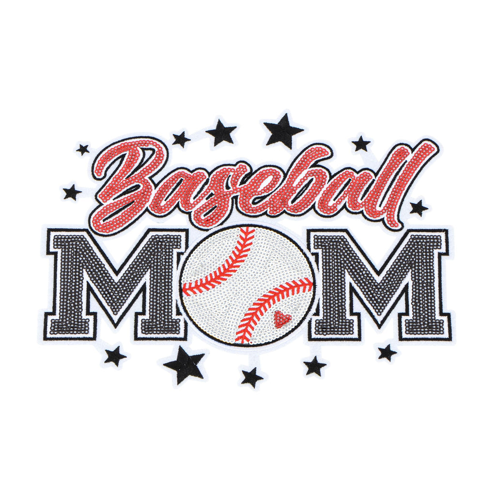 Baseball Mama Sequin Iron On Patches Game Day Applique Large Patch Accessory Clothes Jacket Uniform Backpack DIY Decor