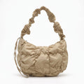 Ruched Puffer Shoulder Bag with Gathered Strap and Top Zipper Closure 10.5x8.5x3in