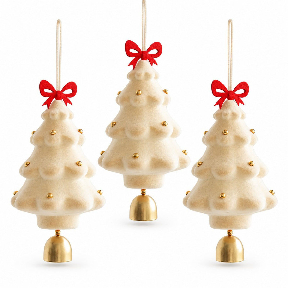 3 Pack Christmas Tree Ornaments with Bow and Bell Hanging Holiday Decorations