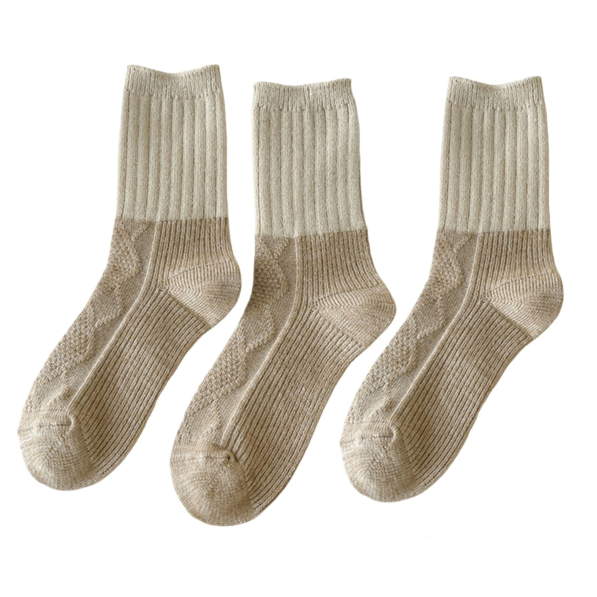 Anna-Kaci 3-PC Ribbed Crew Socks with Color Block Design Soft Knit Texture Comfortable Everyday Fit Single Pair