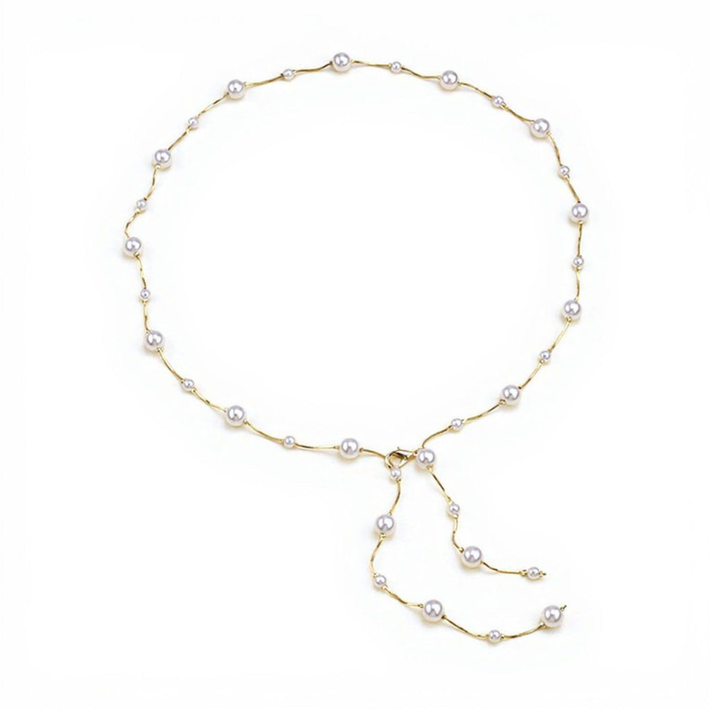 Anna-Kaci Women's Faux Pearl Waist Chain Belt with Layered Drop Strand Detail 43.5in