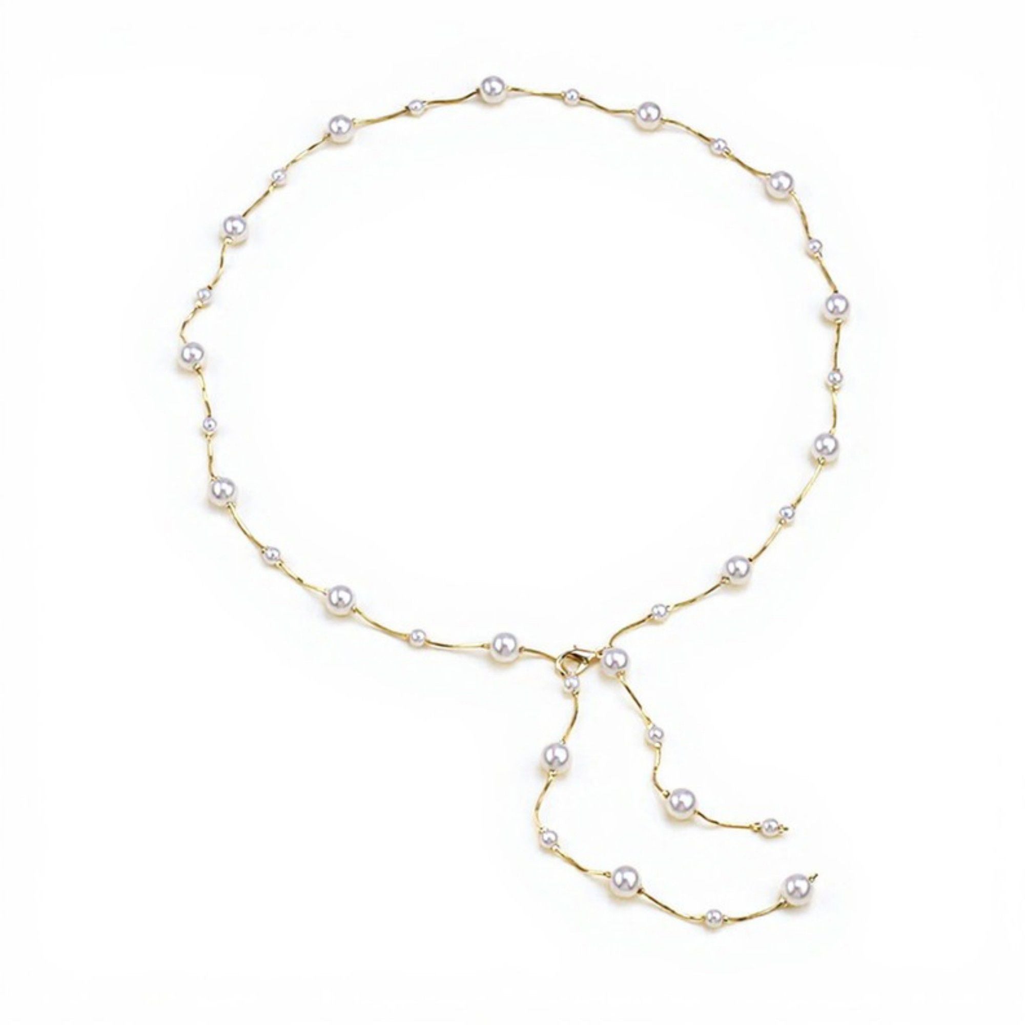 Anna-Kaci Women's Faux Pearl Waist Chain Belt with Layered Drop Strand Detail 43.5in