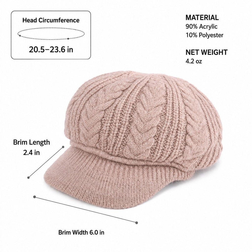 Cable Knit Brim Beanie Faux Fur Lined Warm Winter Hat