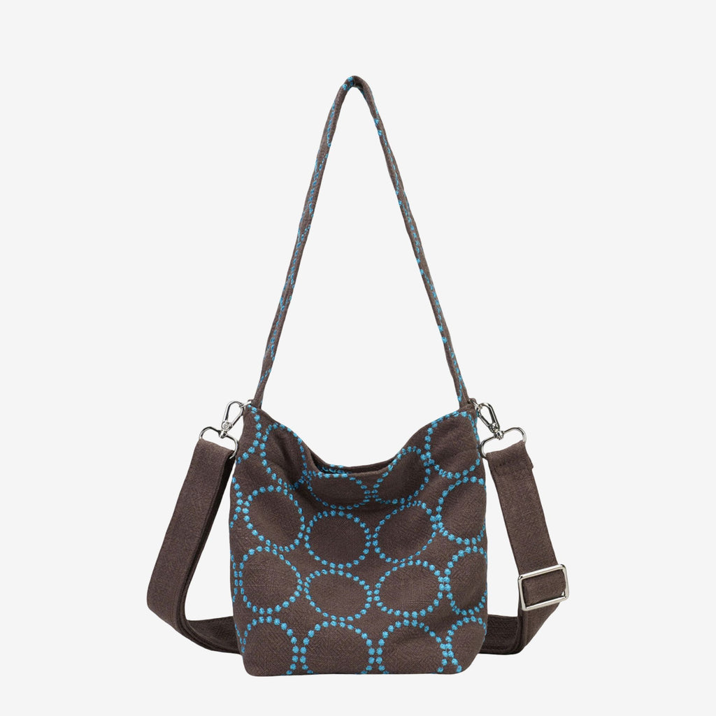Hemp Embroidered Crossbody Bag Large Circle Polka Dot Shoulder Bag