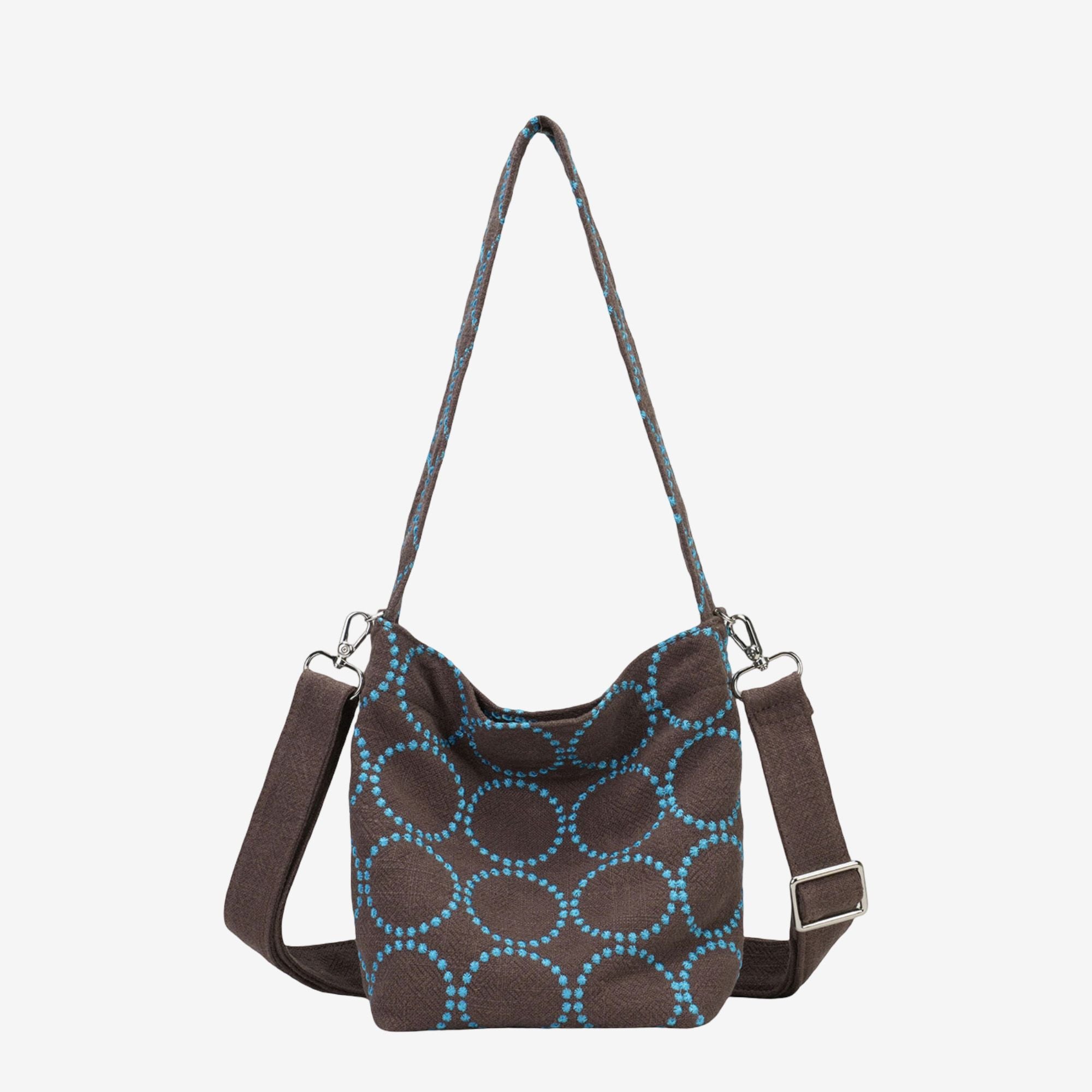 Hemp Embroidered Crossbody Bag Large Circle Polka Dot Shoulder Bag