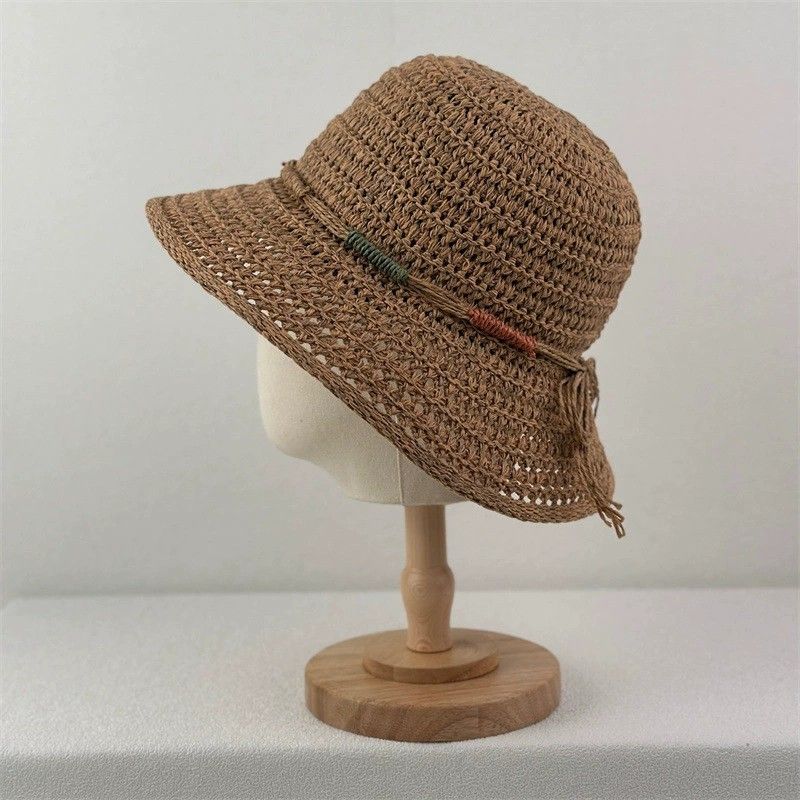 Anna-Kaci Women Crochet Bucket Hat Lightweight Breathable Straw Sun Hat with Woven Band