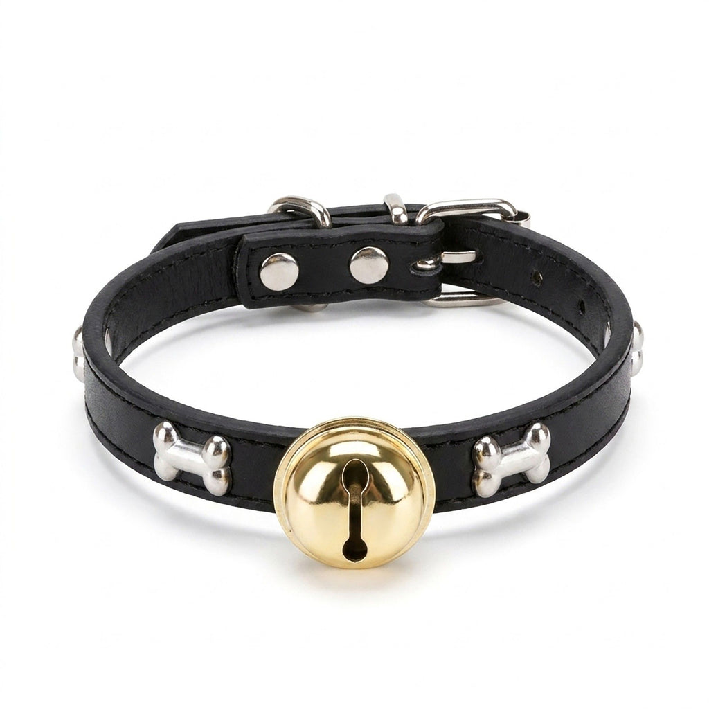 Adjustable Dog & Cat Collar with Paw Print Decoration and Bell Soft PU Leather