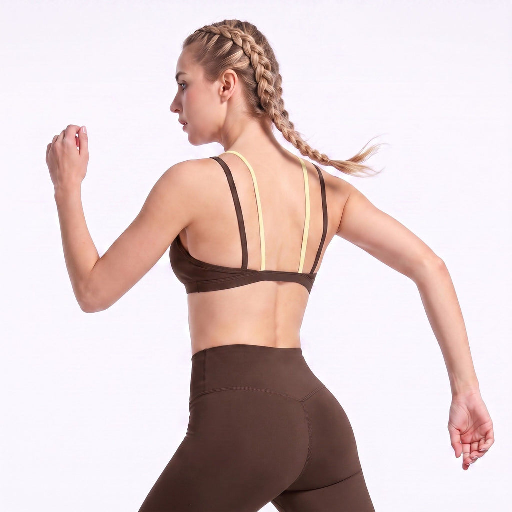 Layered V Neck Sports Bra Double Strap Workout Top