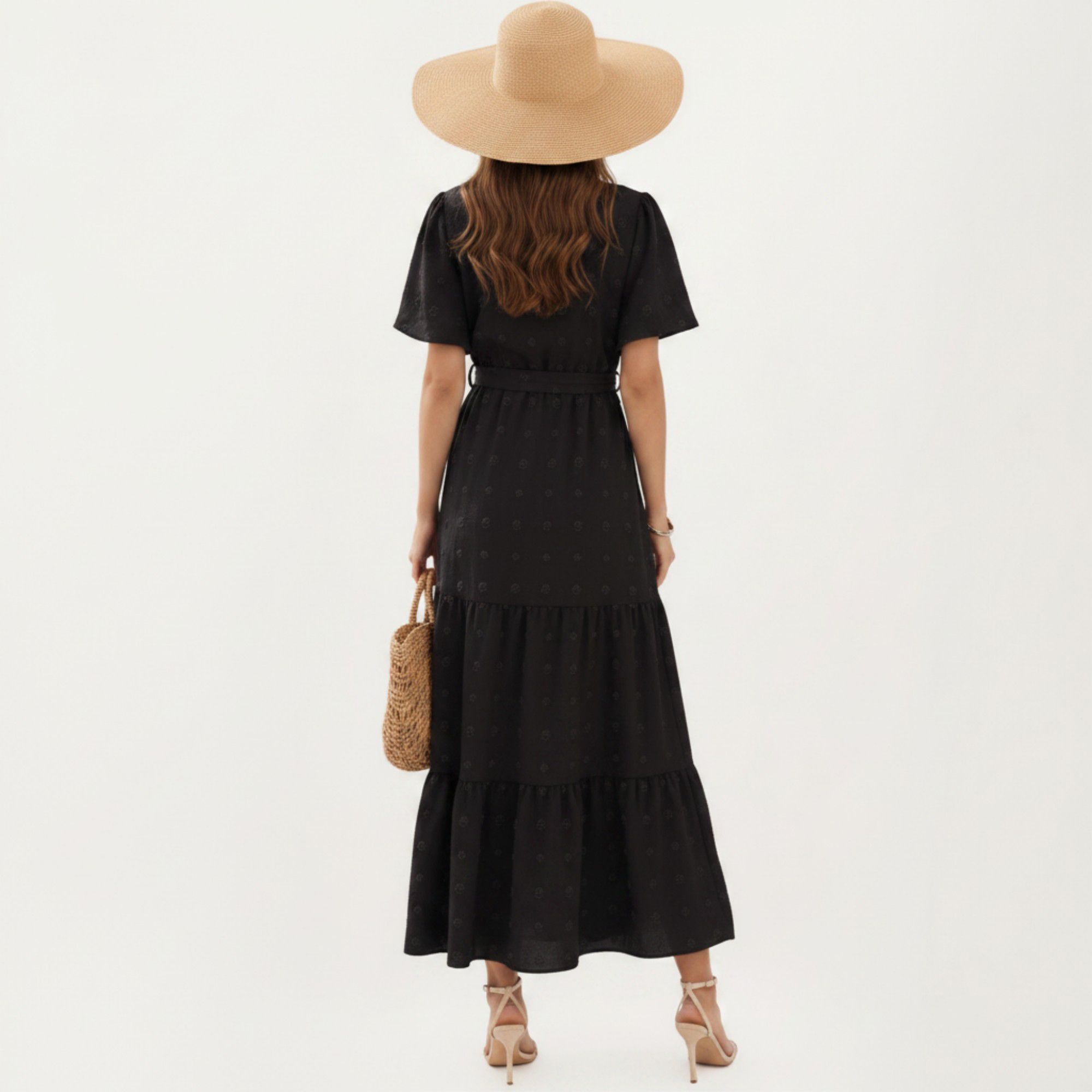 Anna-Kaci Women's Short Sleeve Maxi Dress with Wrap Front Waist Tie and Tiered Skirt