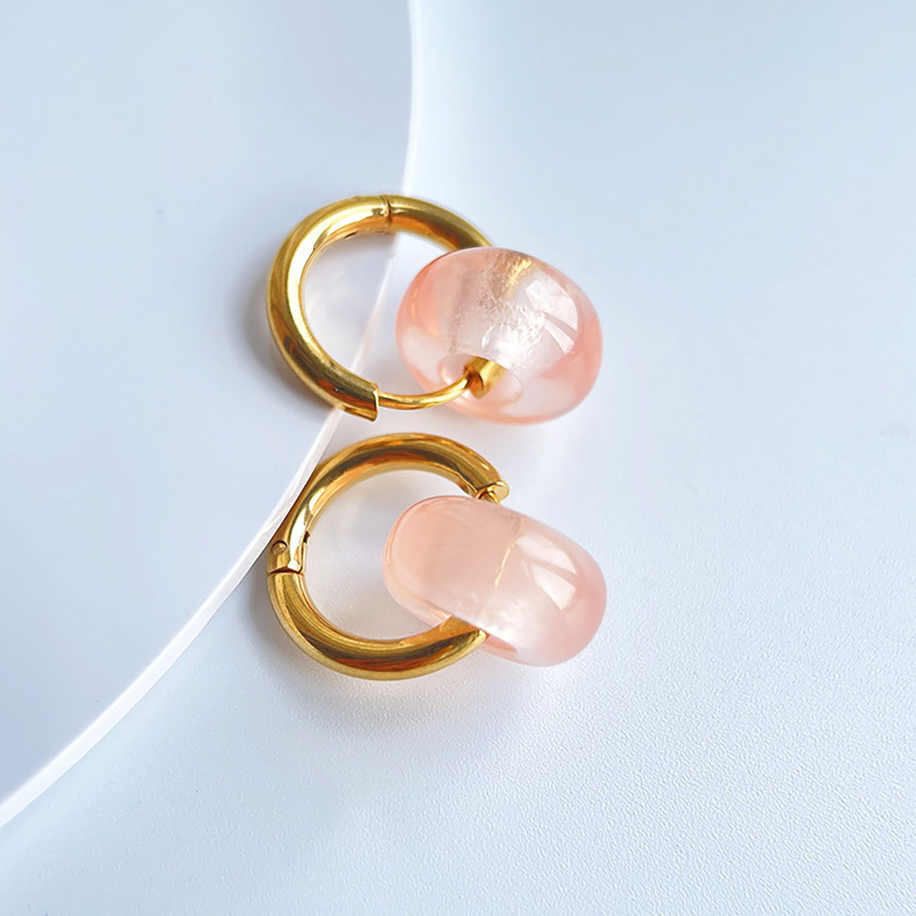 Women's Huggie Hoop Earrings with Gemstone Drop - Edgy Minimalist Statement Earrings