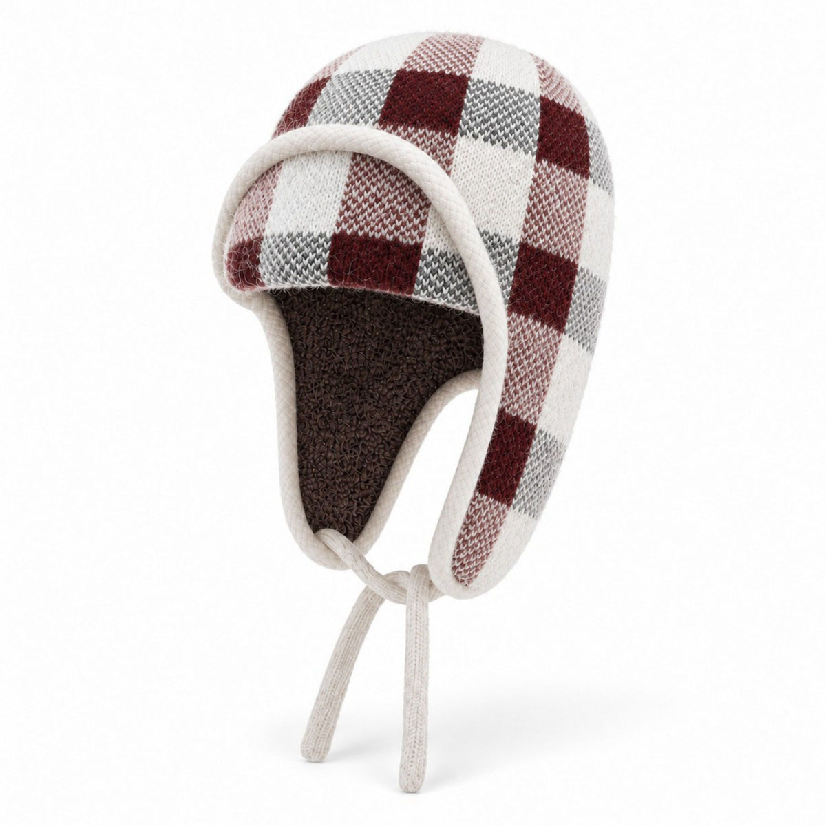 Plaid Ear Flap Knit Beanie Winter Thermal Trapper Hat