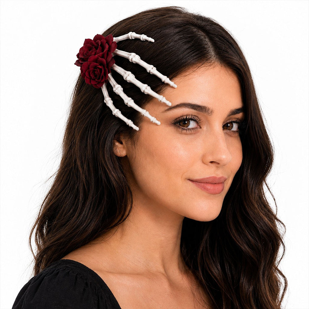 Halloween Skeleton Hand Rose Hair Clips 2pc