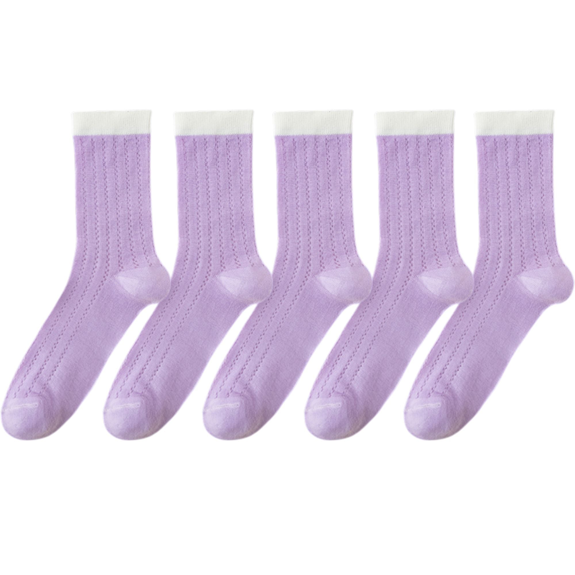 Anna-Kaci 5 Pairs Women's Breathable Lace-Knit Crew Socks with Colored Cuffs Soft Lightweight Anti-Odor for Casual Wear
