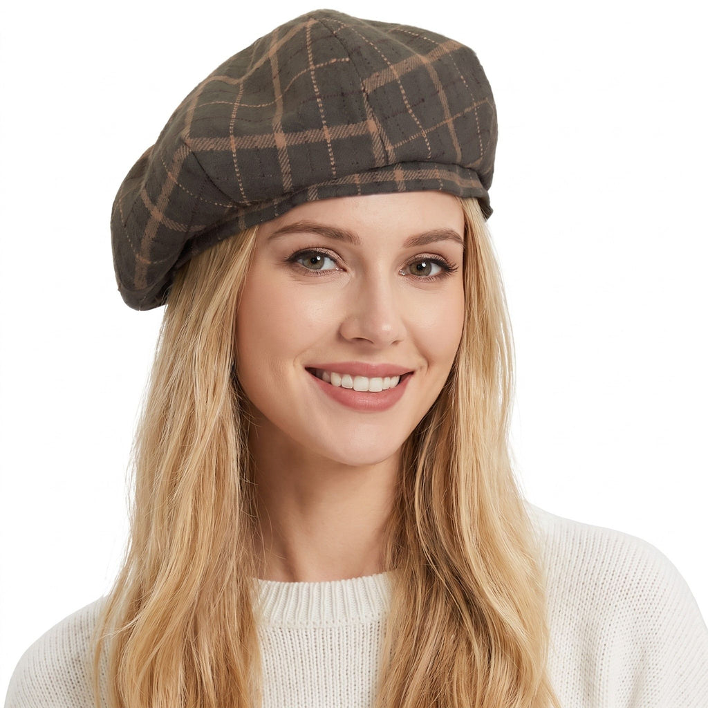 Plaid Beret Hat Vintage Painter Cap Soft Structured Fall Winter Style