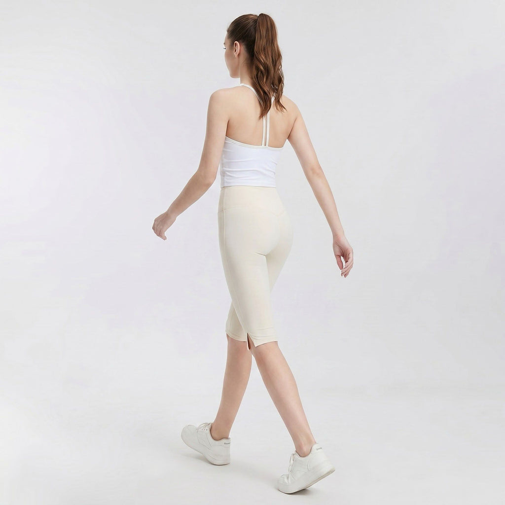 High Waist Capri Leggings with Side Slit Hem Smooth Stretch Pull On Workout Yoga Pants