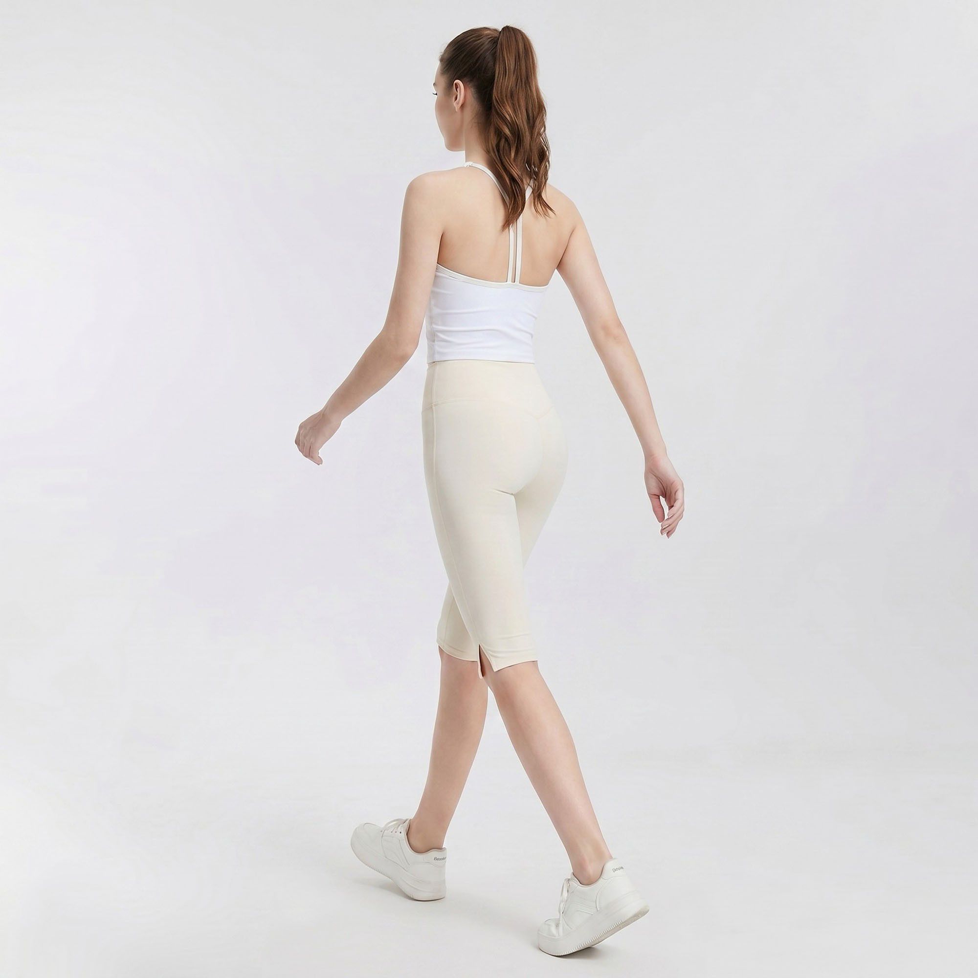 High Waist Capri Leggings with Side Slit Hem Smooth Stretch Pull On Workout Yoga Pants