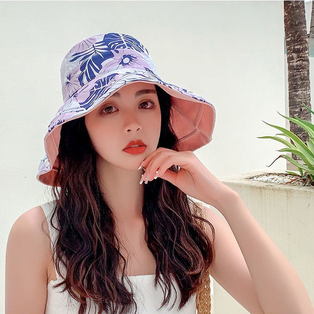Anna-Kaci Women's 2-in-1 Double-Sided Bucket Hat with Floral & Solid Design
