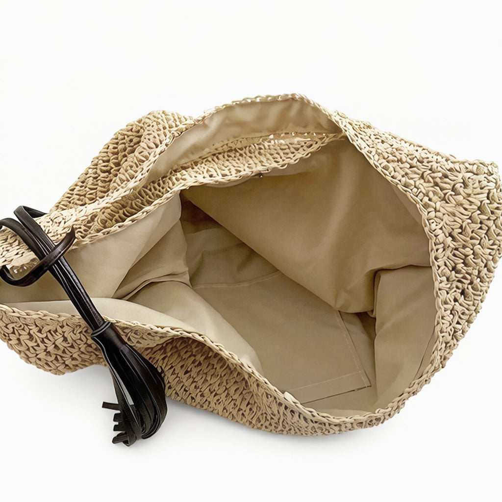 Woven Hobo Shoulder Bag with Magnetic Snap Closure and Tassel Accent