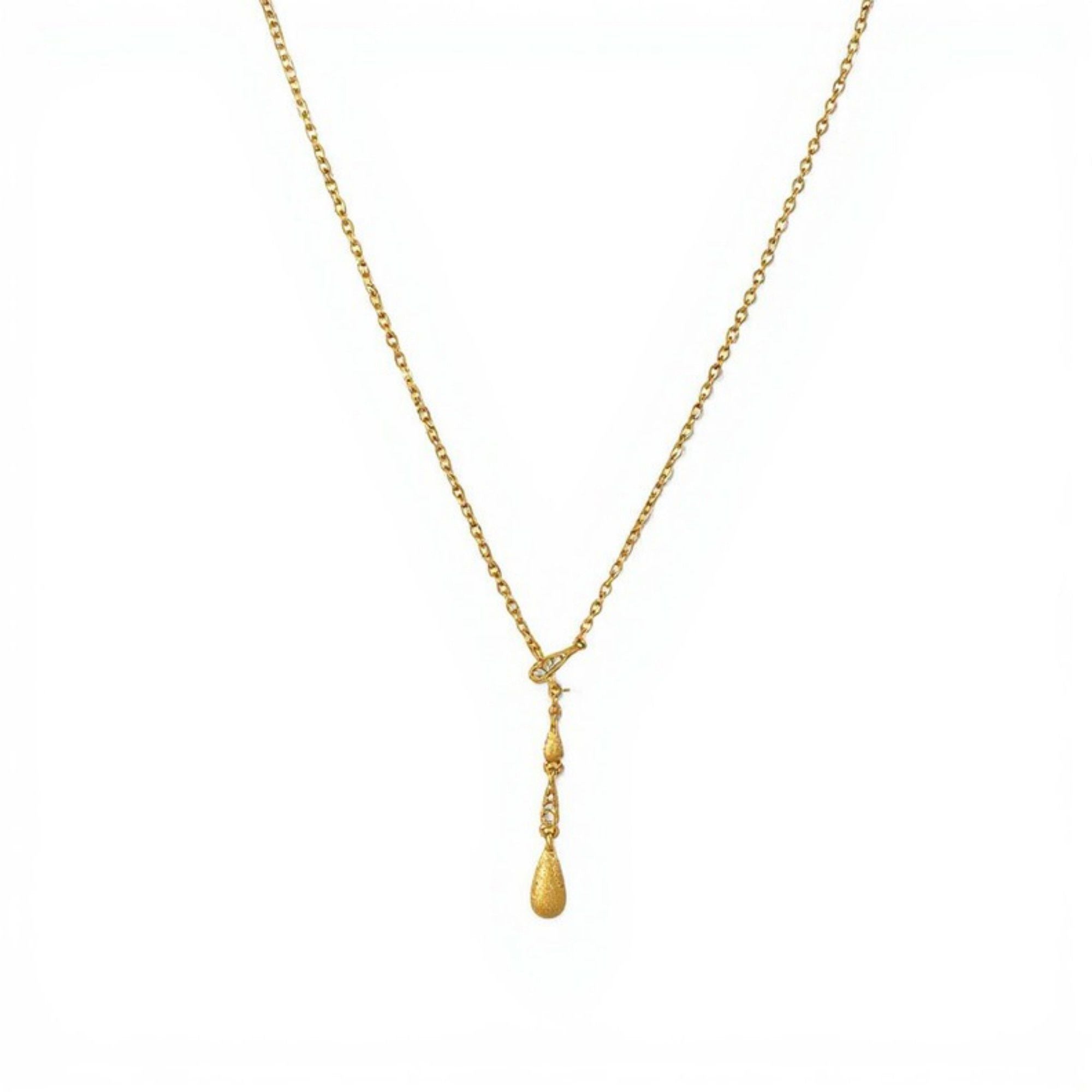 Women's Teardrop Pendant Necklace with Textured Drop Charm and Delicate Chain