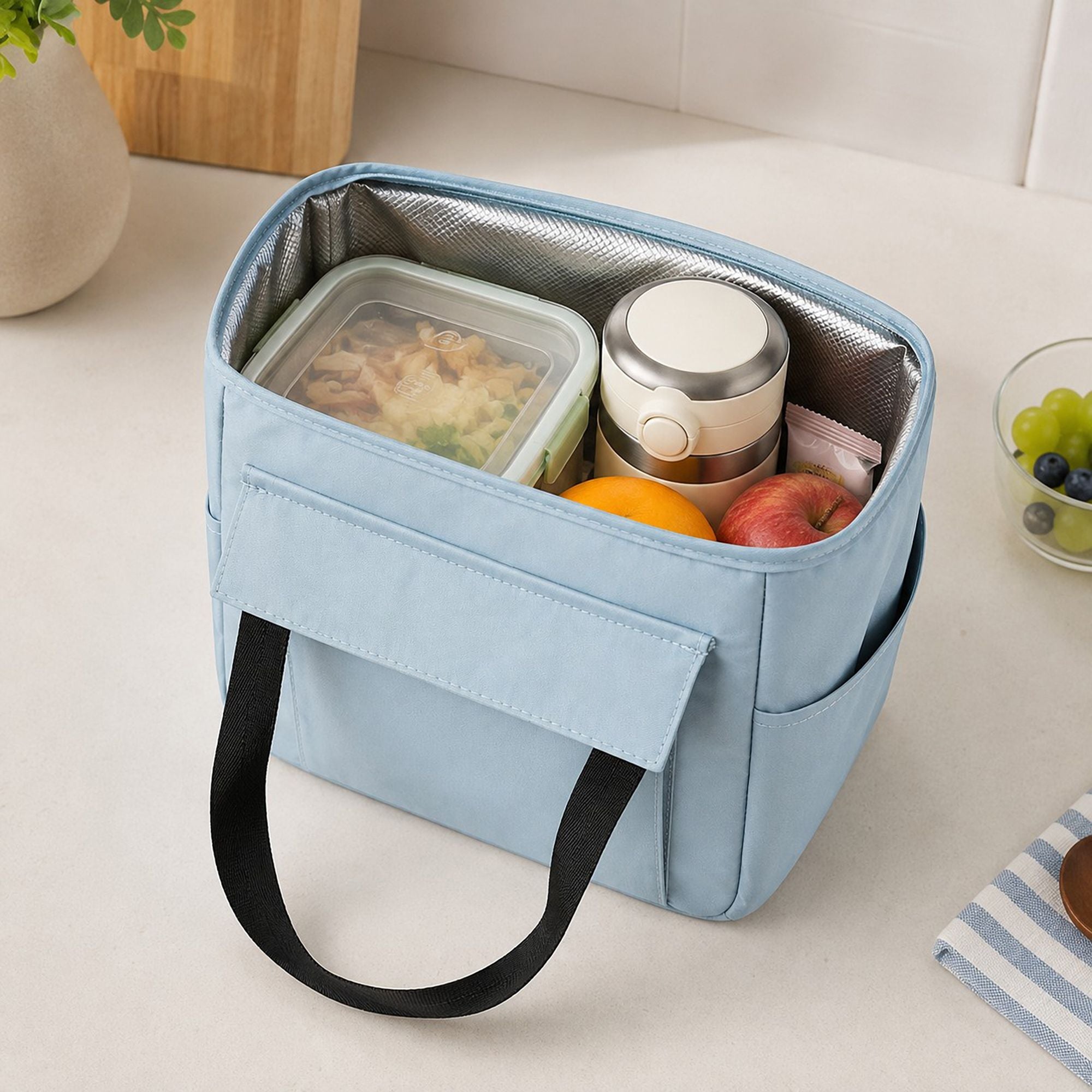 Insulated Lunch Tote with Front Pocket and Top Handles