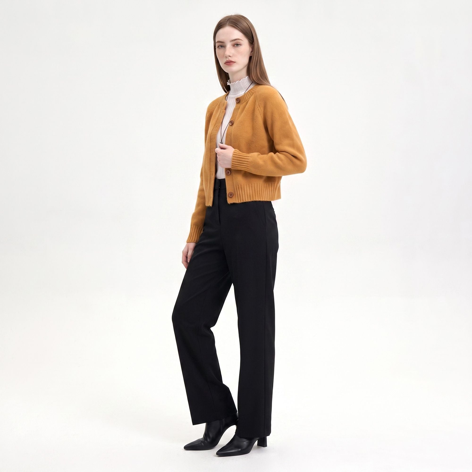 Cropped Crewneck Button-Front Cardigan Sweater