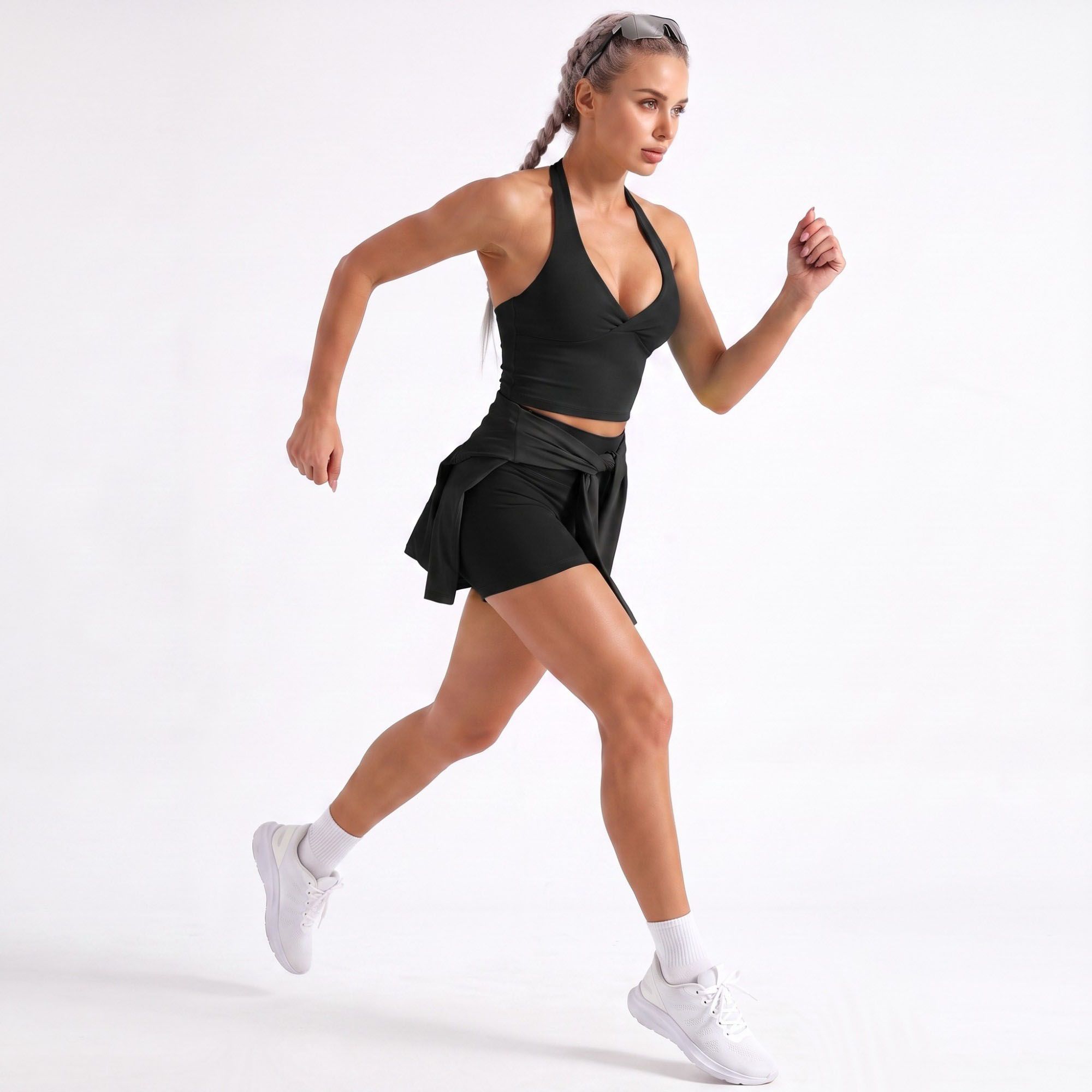 Halter Wrap Front Workout Tank V Neck Fitted Crop Top