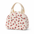 Heart Print Corduroy Insulated Lunch Bag with Handles and Zip Closure