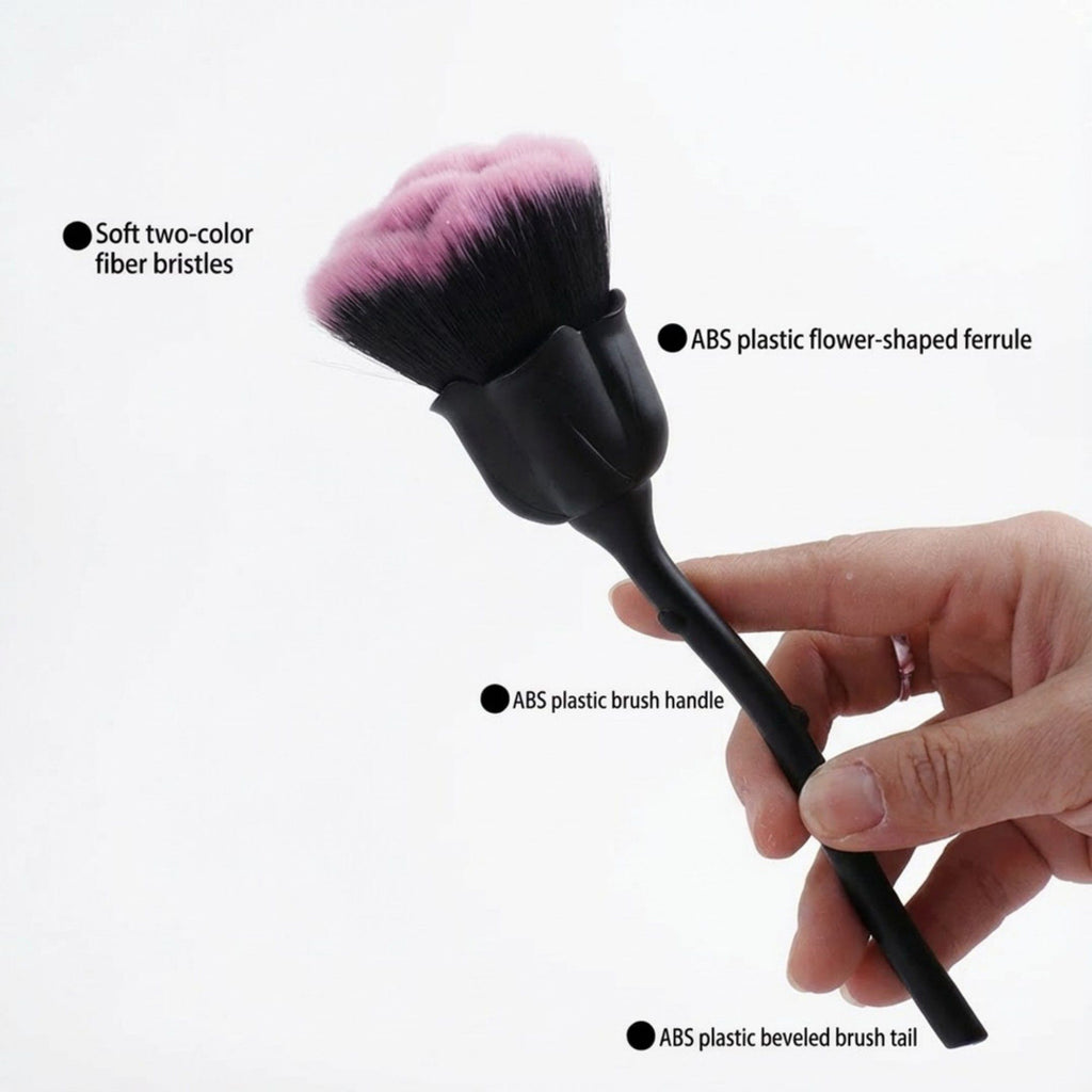 Flower-Shaped Face Powder Brush with Soft Synthetic Bristles and Curved Sculpted Handle