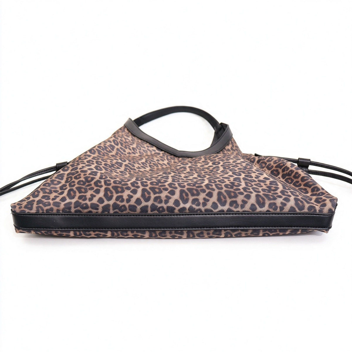 Leopard Print Large Hobo Shoulder Tote Bag with Drawstring Side Detail