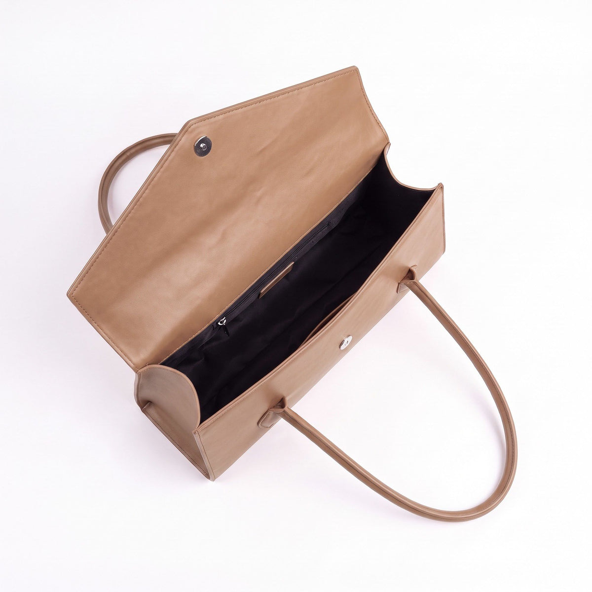 Structured East West Shoulder Bag with Flap Closure and Long Handles
