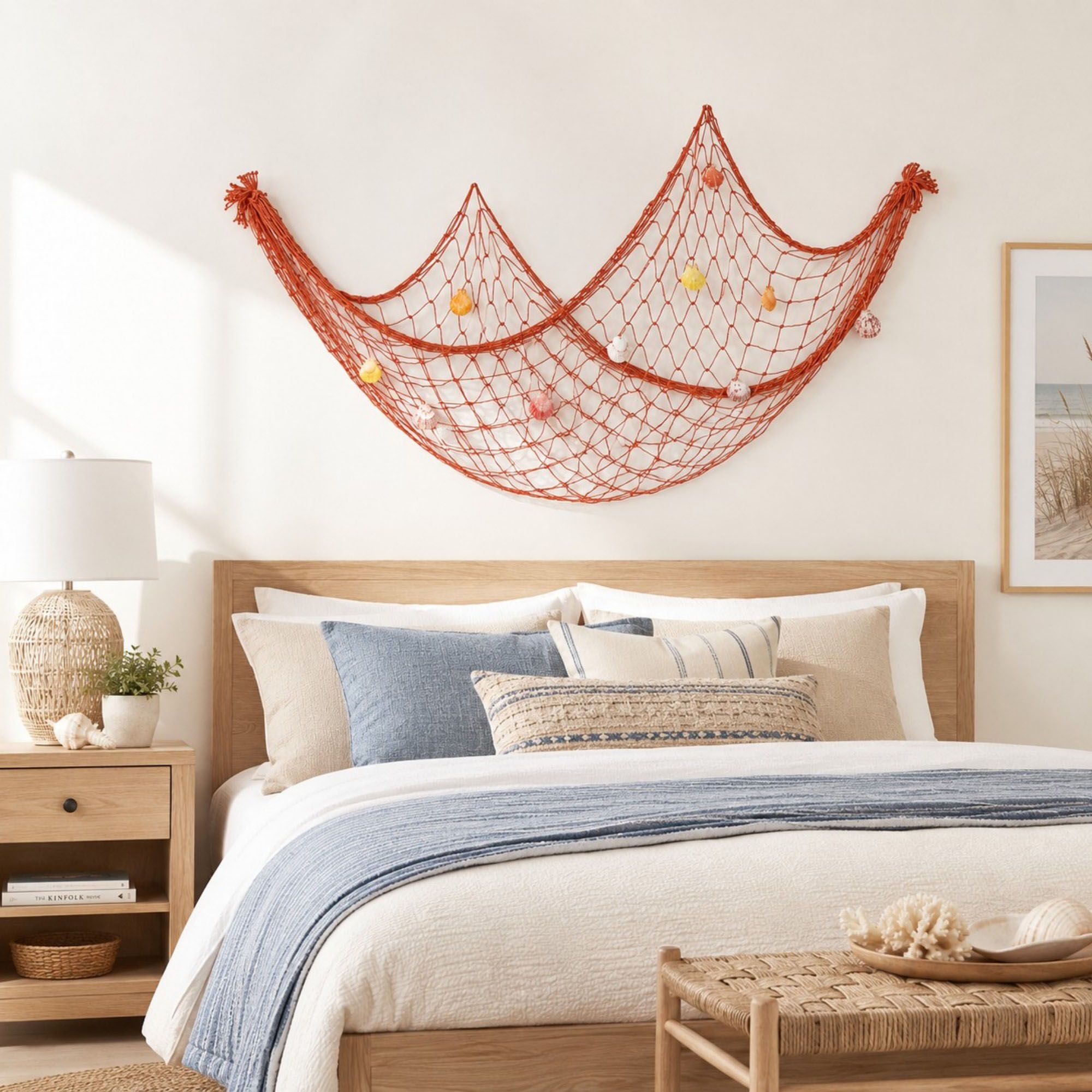 Decorative Fishing Net Wall Hanging Nautical Coastal Photo Display Decor