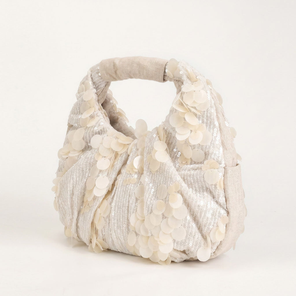 Sequin Hobo Shoulder Bag with Oversized Paillette Details Padded Handle