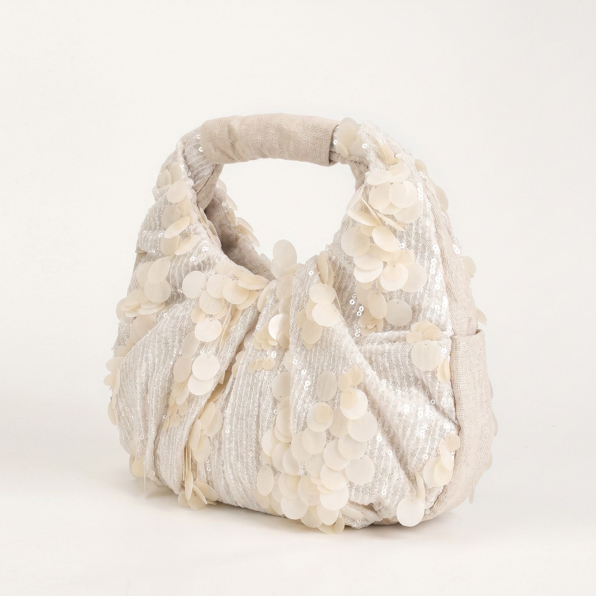 Sequin Hobo Shoulder Bag with Oversized Paillette Details Padded Handle