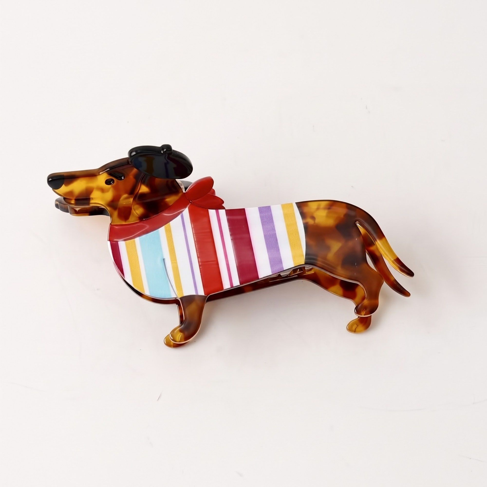 3pc Dachshund Dog Hair Clip Set Tortoiseshell Puppy Barrettes
