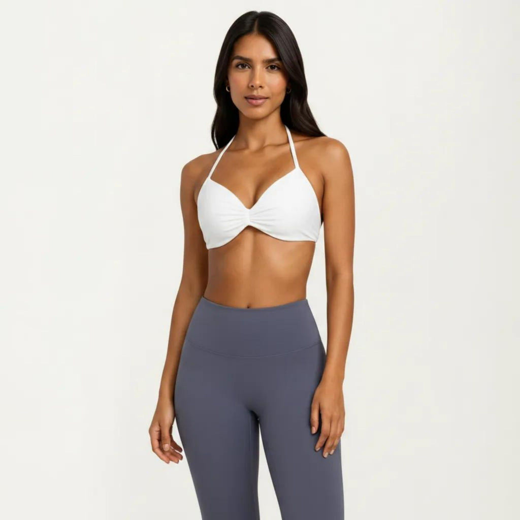 Anna-Kaci Active Women's Halter Sports Bra with Ruched Front Detail and Open Back Design