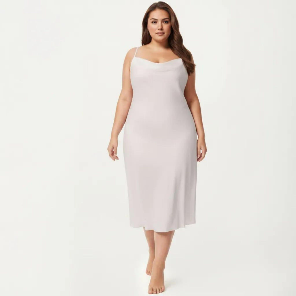 Anna-Kaci Lounge Women's Plus Size Satin Slip Nightgown with Adjustable Spaghetti Straps Midi Length Relaxed Fit Sleepwear Dress