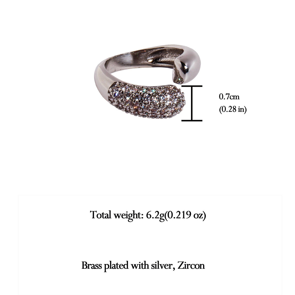Women's Open Cuff Ring with Crystal Accents - Adjustable Luxury for Daily & Special Occasions