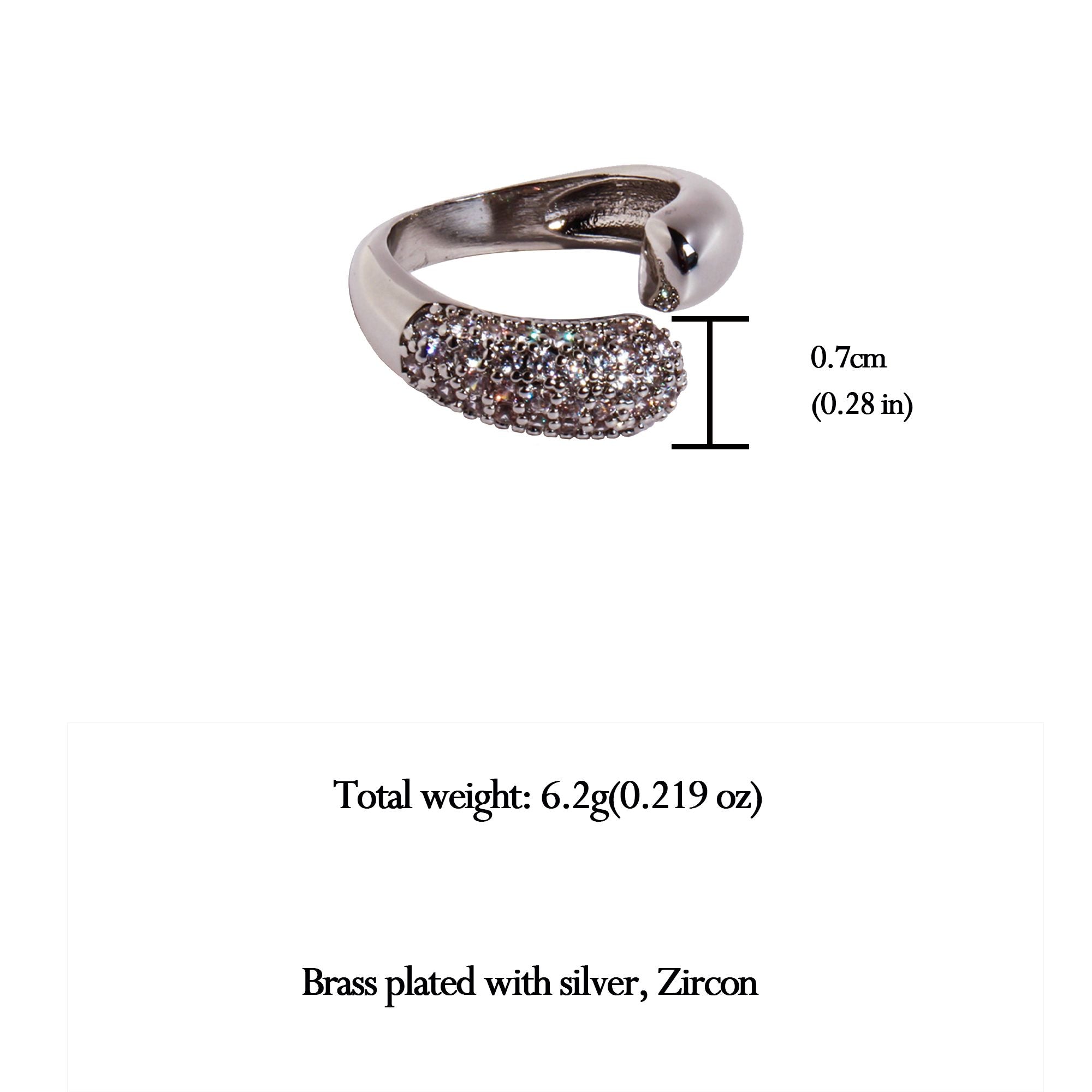 Women's Open Cuff Ring with Crystal Accents - Adjustable Luxury for Daily & Special Occasions