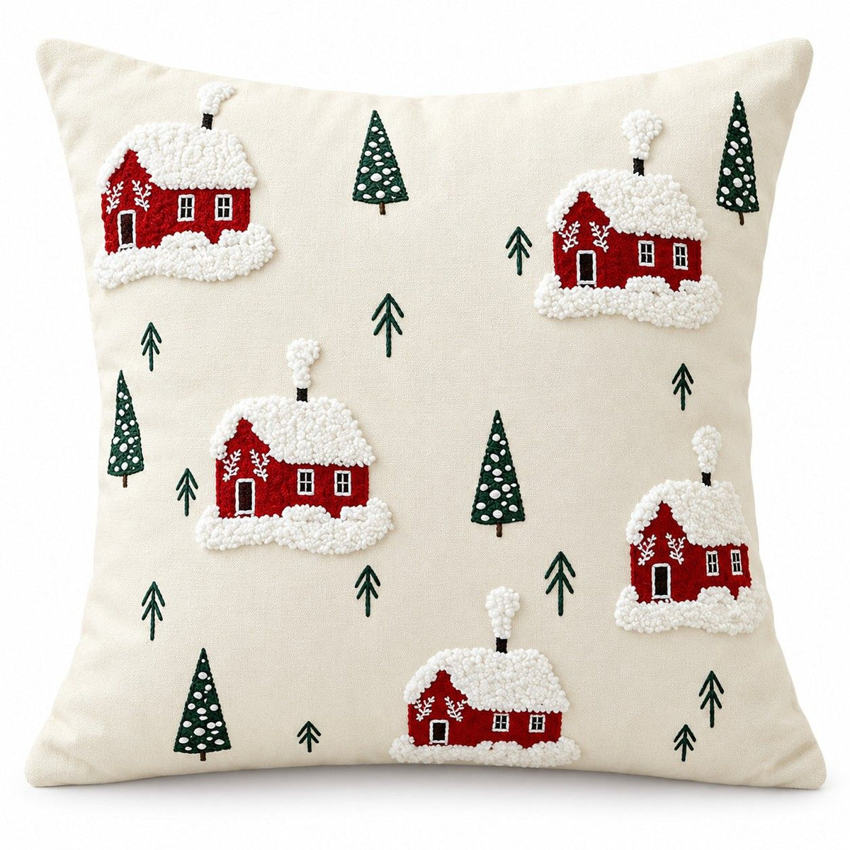 Christmas Embroidered Throw Pillow Cover 18 x 18 Inch Holiday Home Decor