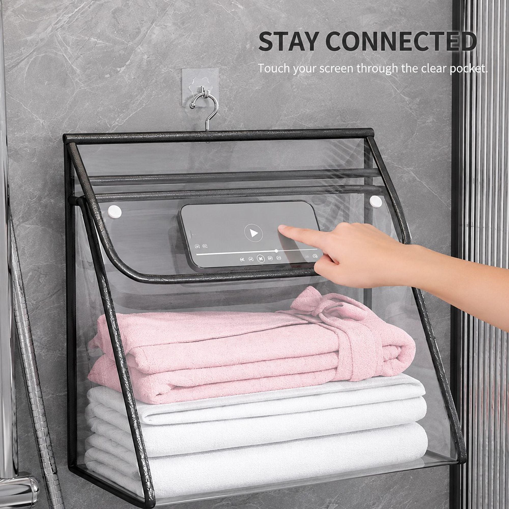 Clear Hanging Wall Storage Bag with Snap Flap Hook Bathroom Organizer