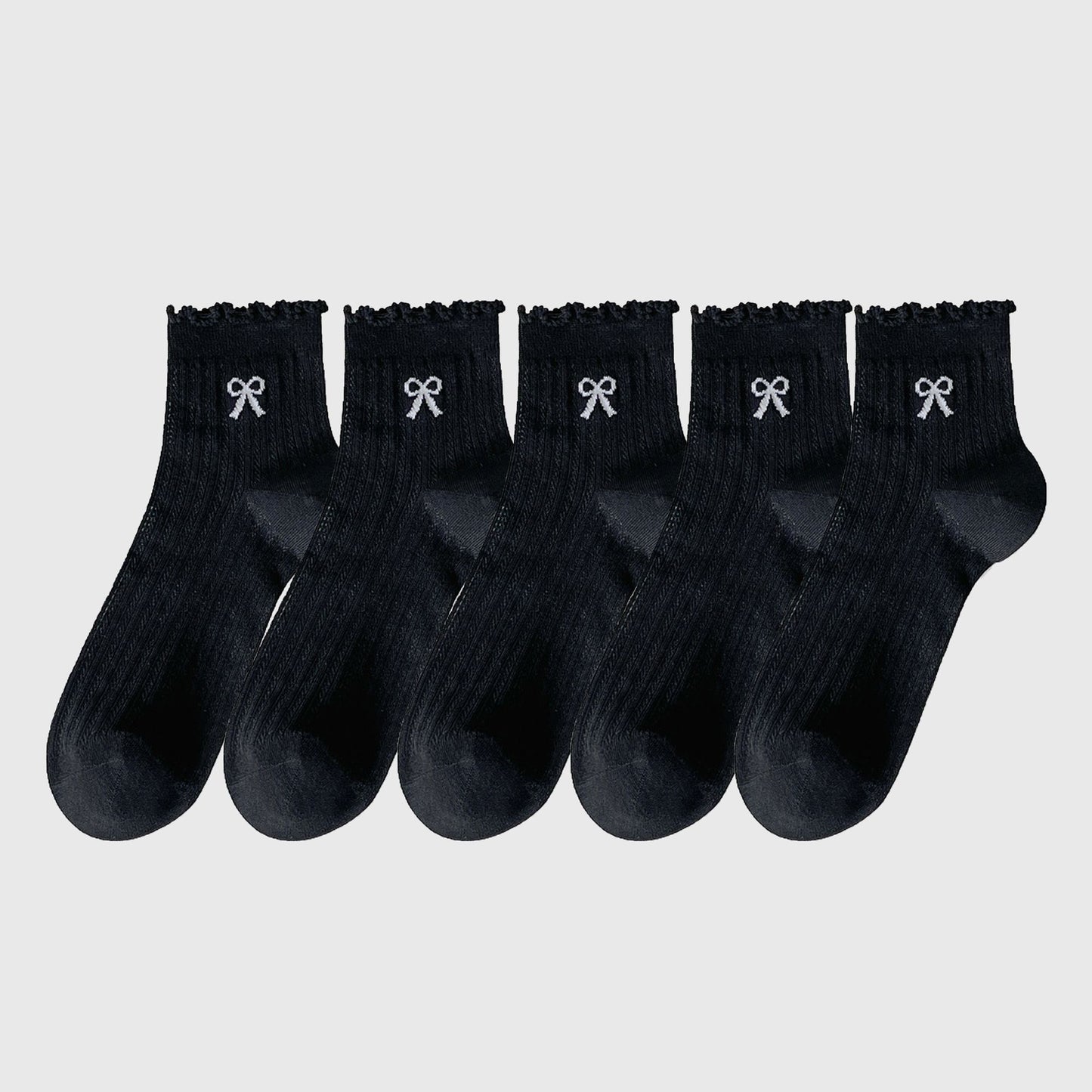 Anna-Kaci Women's Summer Ribbed Ankle Socks with Bow Embroidery 5Pk