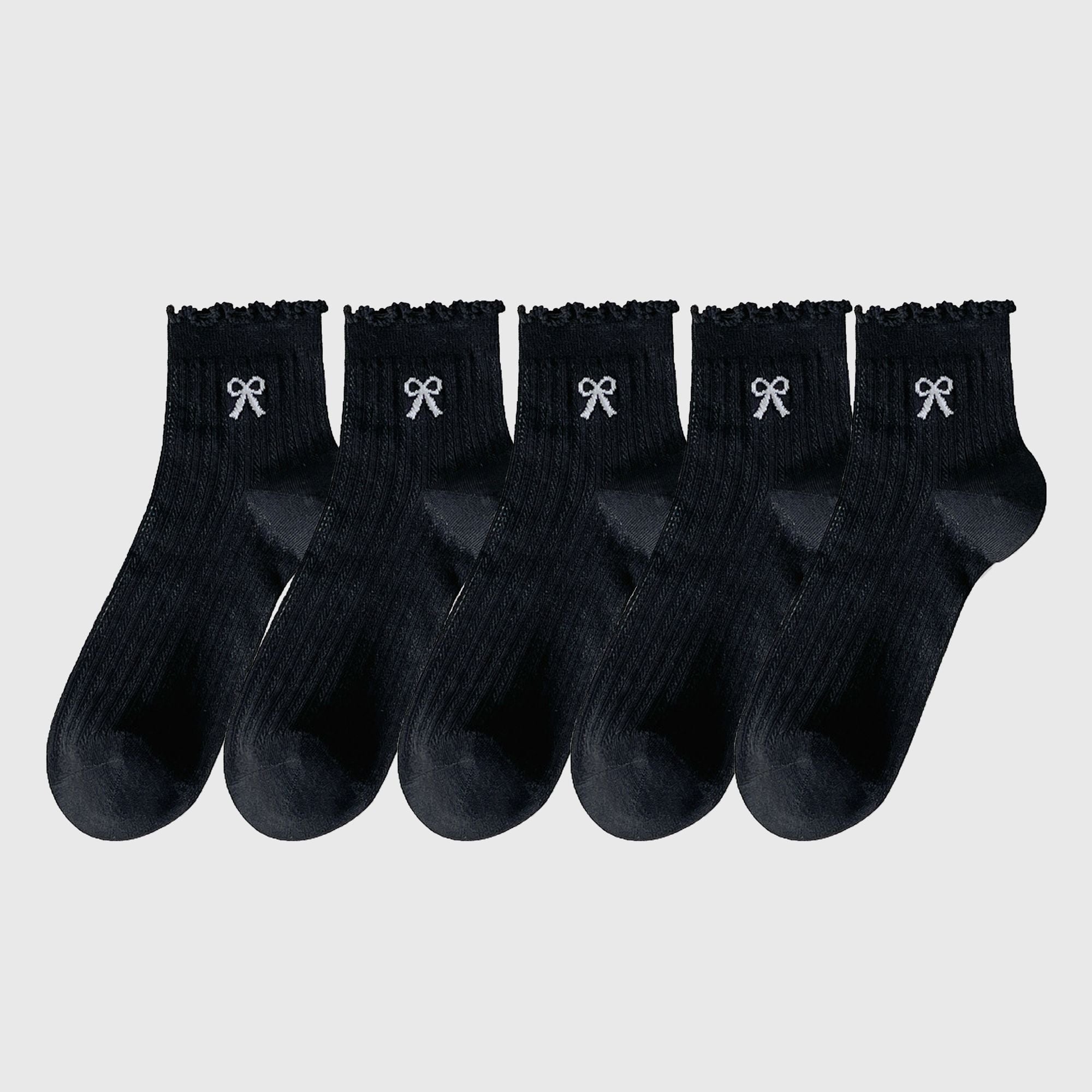 Anna-Kaci Women's Summer Ribbed Ankle Socks with Bow Embroidery 5Pk