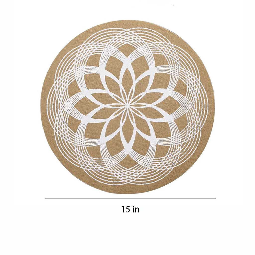 4 Piece Mandala Placemat Set Metallic PVC Heat Resistant Round Table Mats for Dining Table