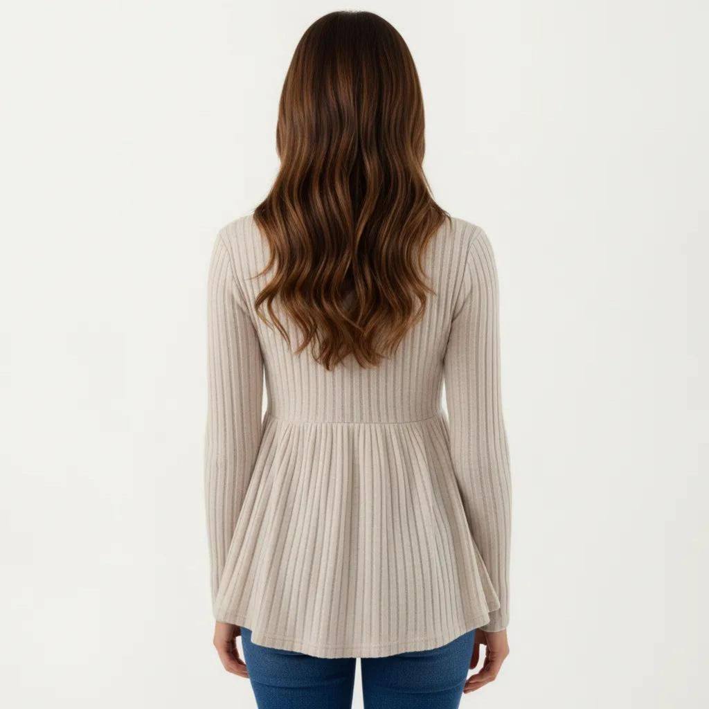 Anna-Kaci Maternity Ribbed Long Sleeve Babydoll Shirt ¨C Empire Waist Peplum Top