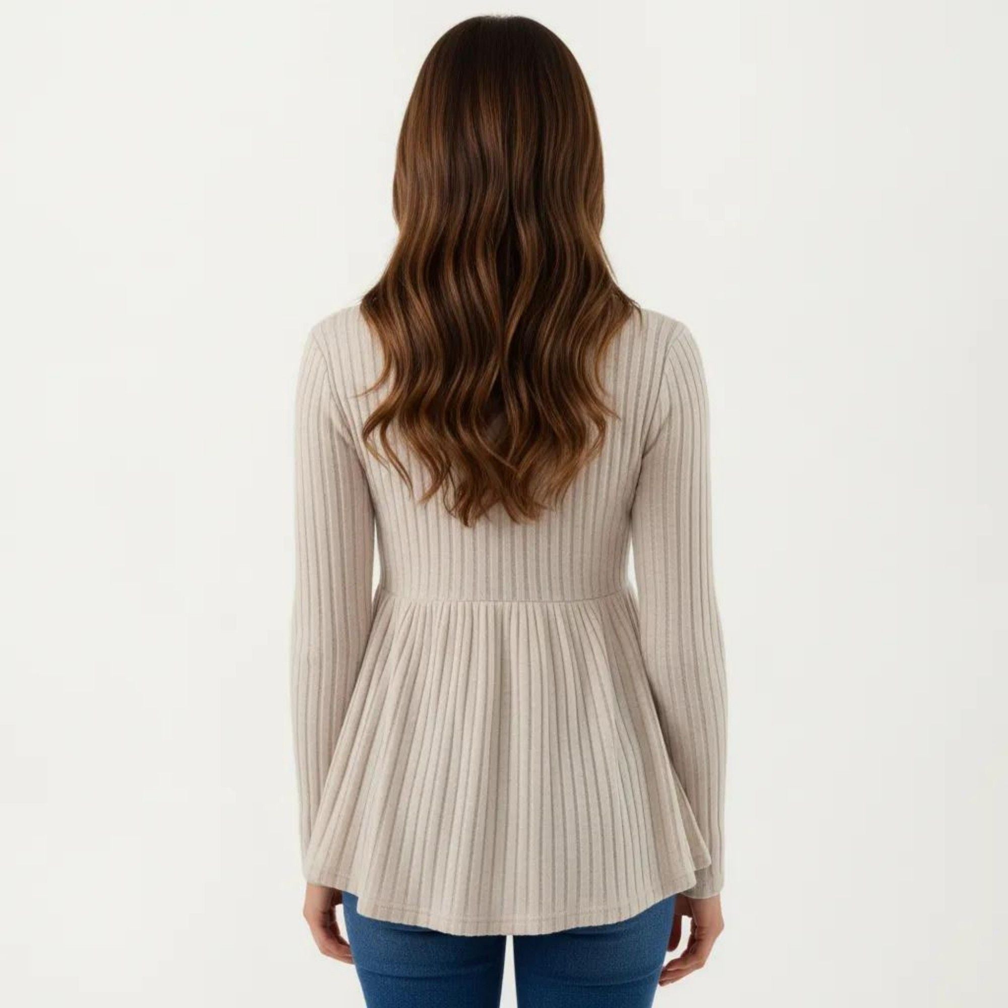 Anna-Kaci Maternity Ribbed Long Sleeve Babydoll Shirt ¨C Empire Waist Peplum Top