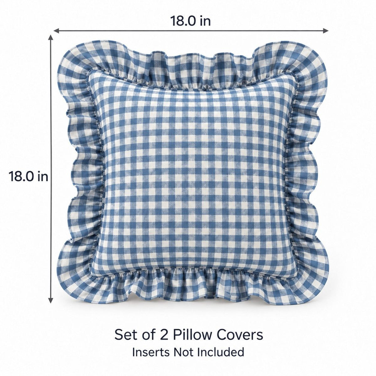 2 Pack Gingham Check Ruffle Throw Pillow Covers 18 x 18 Inch