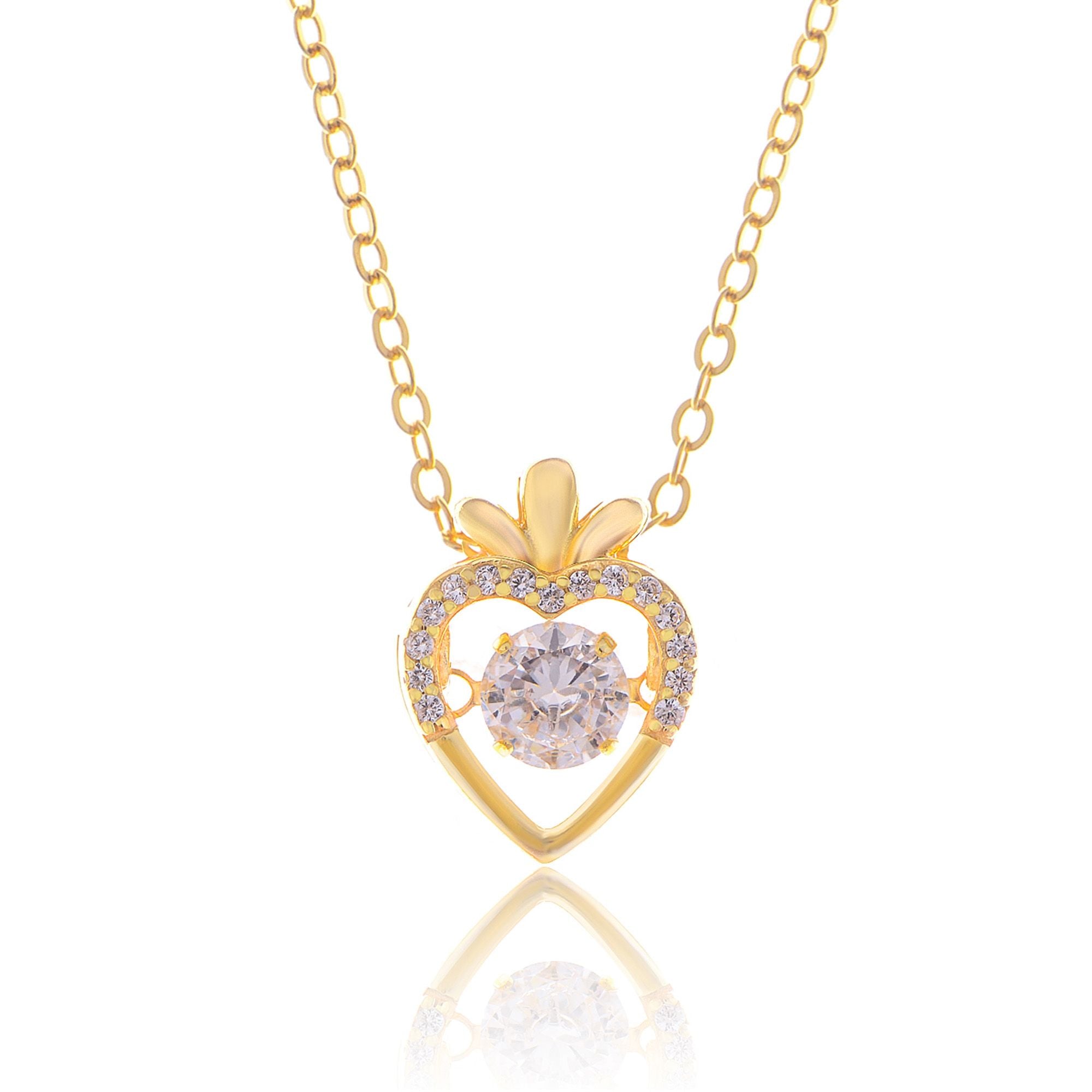 Radish Heart-Shaped Pendant Necklace with Clear Crystal Center