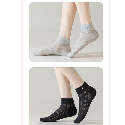 Anna-Kaci 4 Pairs Women's Heart Pattern Breathable Short Crew Socks Soft Stretch Knit Design Multiple Color Options