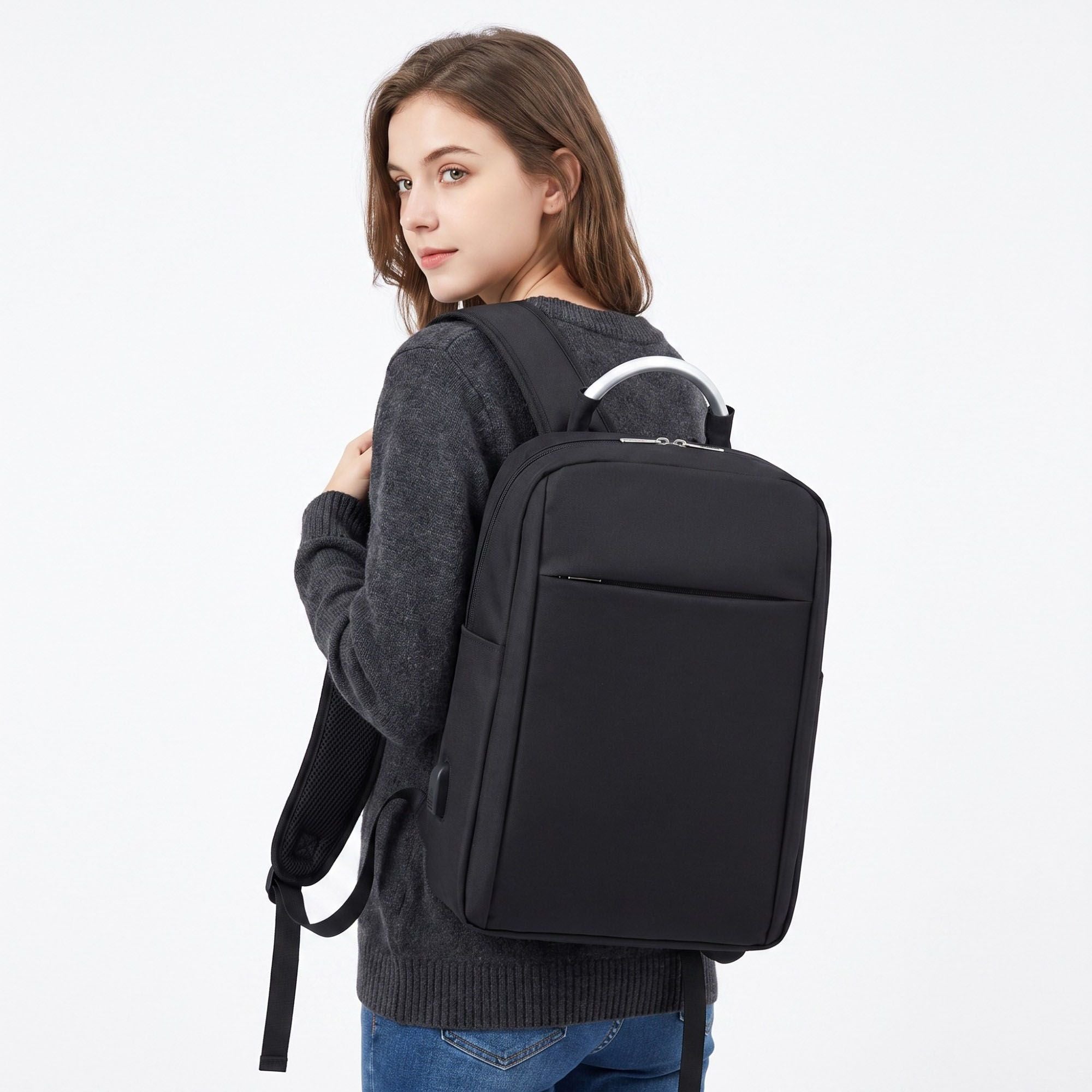 Modern Business Laptop Backpack - Sleek Commuter Daypack with Metallic Handle for Office, School, and Travel
